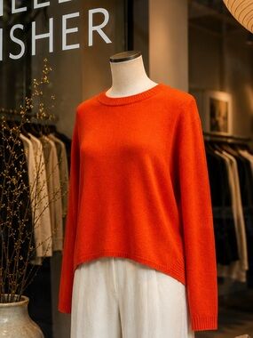 Eileen Fisher 100% Merino Wool Boxy Sweater S Italian Yarn Persimmon